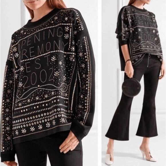 Opening Ceremony Tops - Opening Ceremony Stud Embellished Sweatshirt Black Gold Silver Size Medium